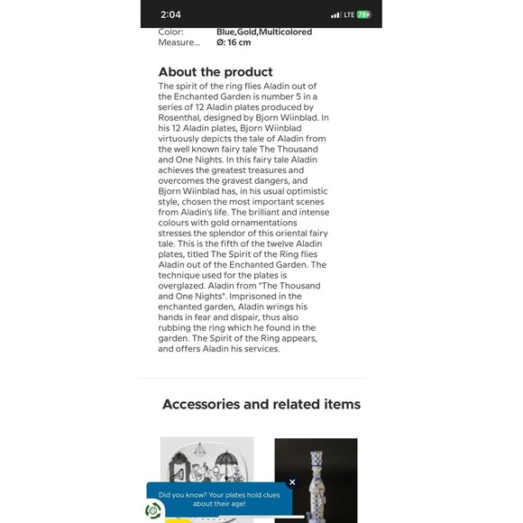 Vintage Aladdin #5 Wall Plate Bjork Wiinblad Rosenthal Porcelain Art - Picture 13 of 13